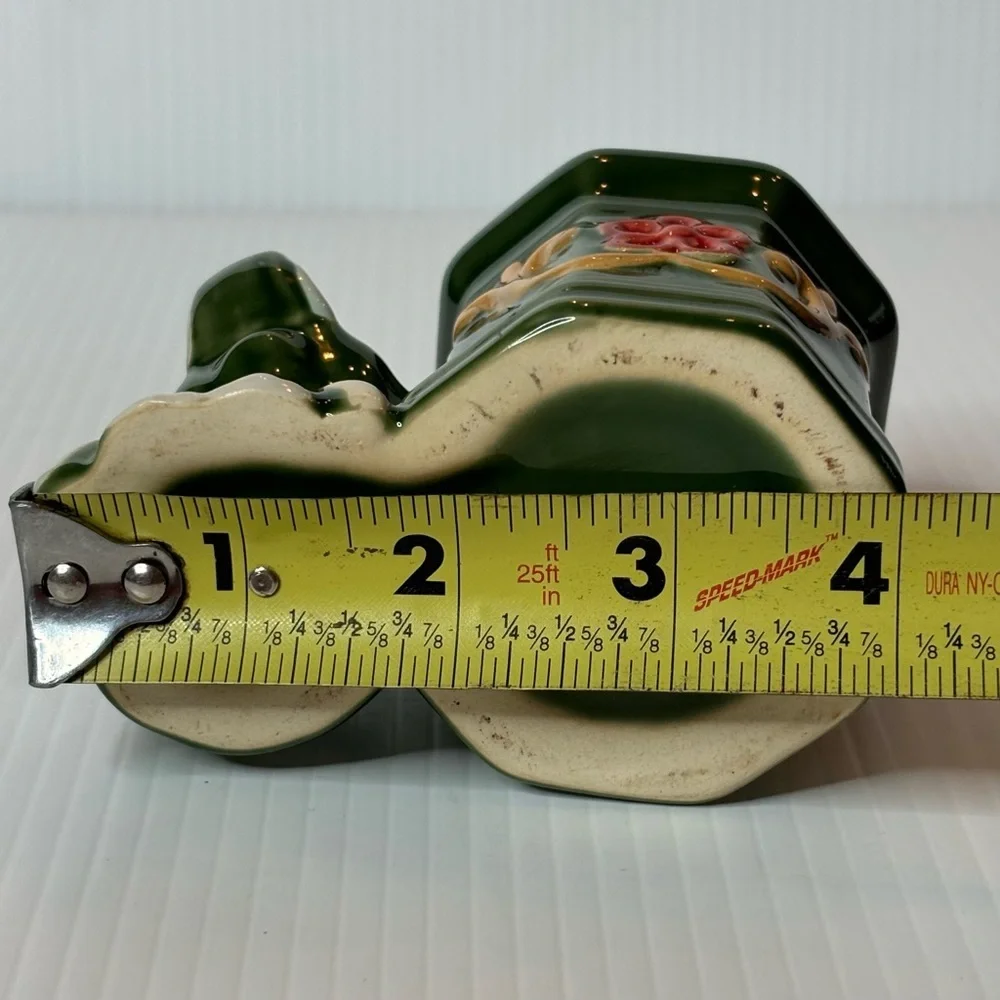 Vintage Elephant Planter Glaze Ceramic Jade Green Trunk Up-FLORAL Lucky Bamboo